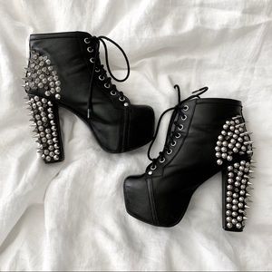Jeffrey Campbell Lita Black Leather Spiked Booties